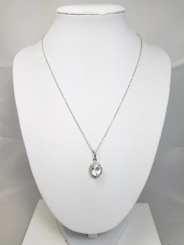 16.75" 2.5ct Natural White Topaz Diamond Accented 14k White Gold Pendant Necklace