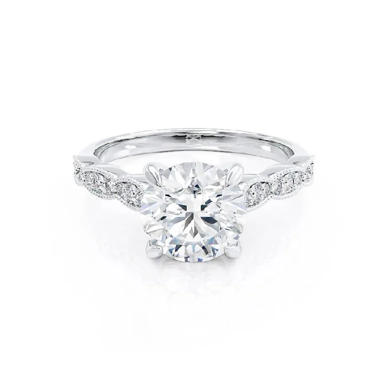 1.0 CT Round Shaped Moissanite Solitaire Pave Style Engagement Ring