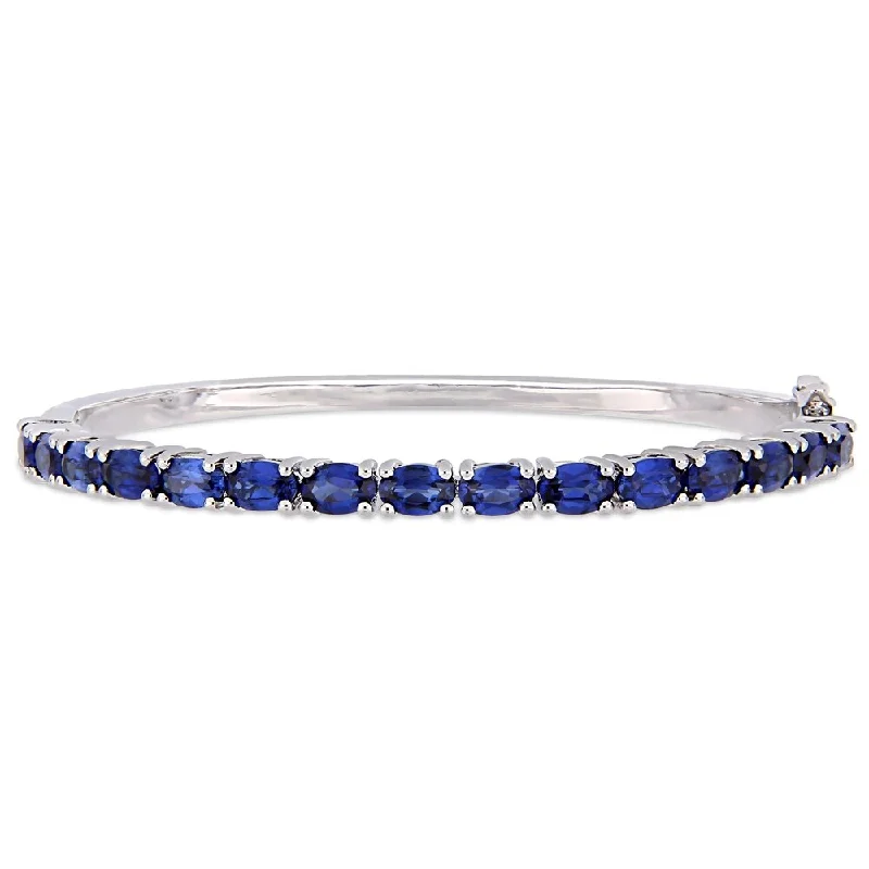 Miadora Sterling Silver 8 1/4ct TGW Created Blue Sapphire Semi-Eternity Bangle