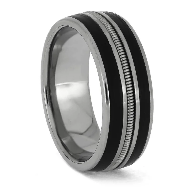 Rockin' Vinyl Ring with Guitar String Inlay Set in Titanium