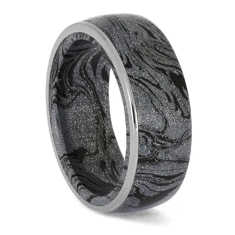 Cobaltium Blue & Black Mokume Ring with Titanium Edge