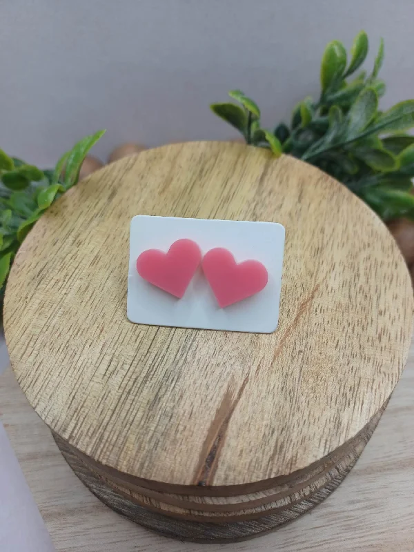 Medium Pink Acrylic Heart Earrings