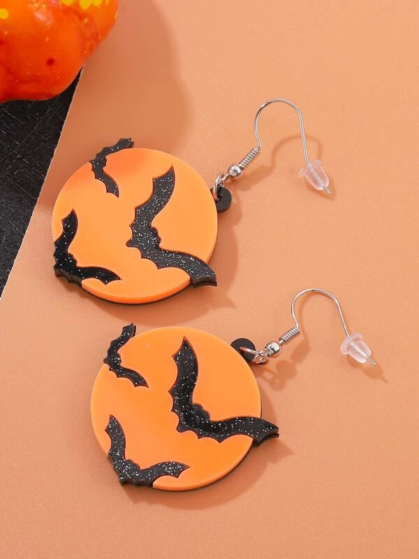 Orange w/ Black Glitter Bat Earrings