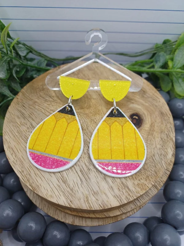 Yellow Acrylic Pencil Style Earrings