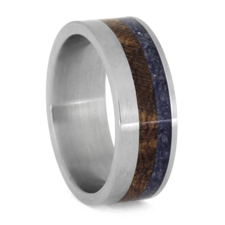 Blue Sea Glass and Mesquite Wood Wedding Band