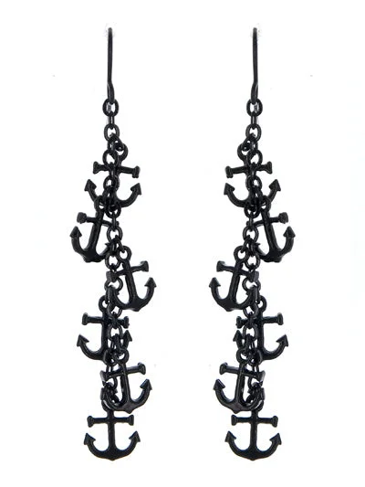 Black Anchor Dangle Earrings