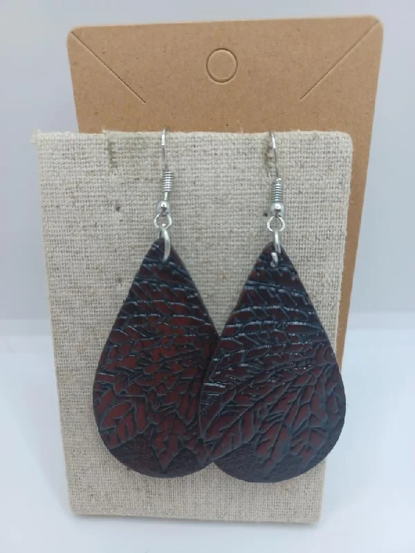 Leather Style Flower Embossed Earrings