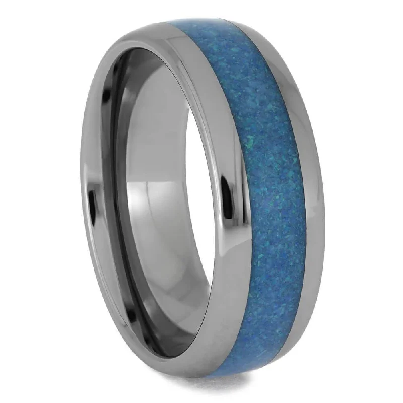 Blue Opal & Tungsten Men's Wedding Band