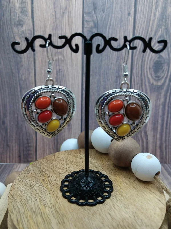 Orange, Red, Brown, & Yellow Beaded Earrings