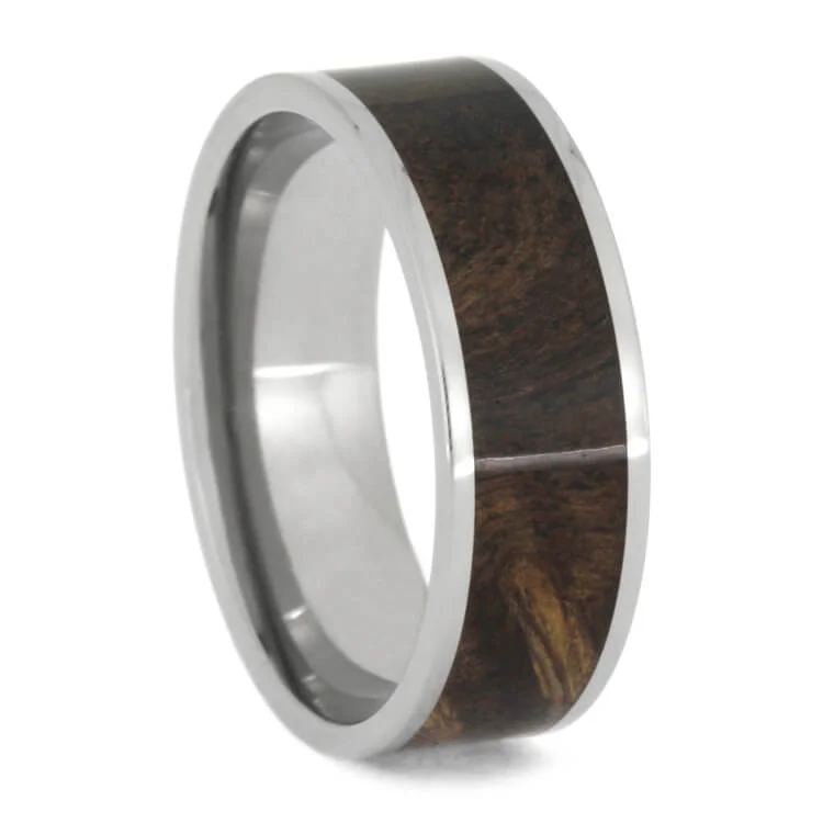 Sindora Wood Men's Wedding Band In Polished Titanium