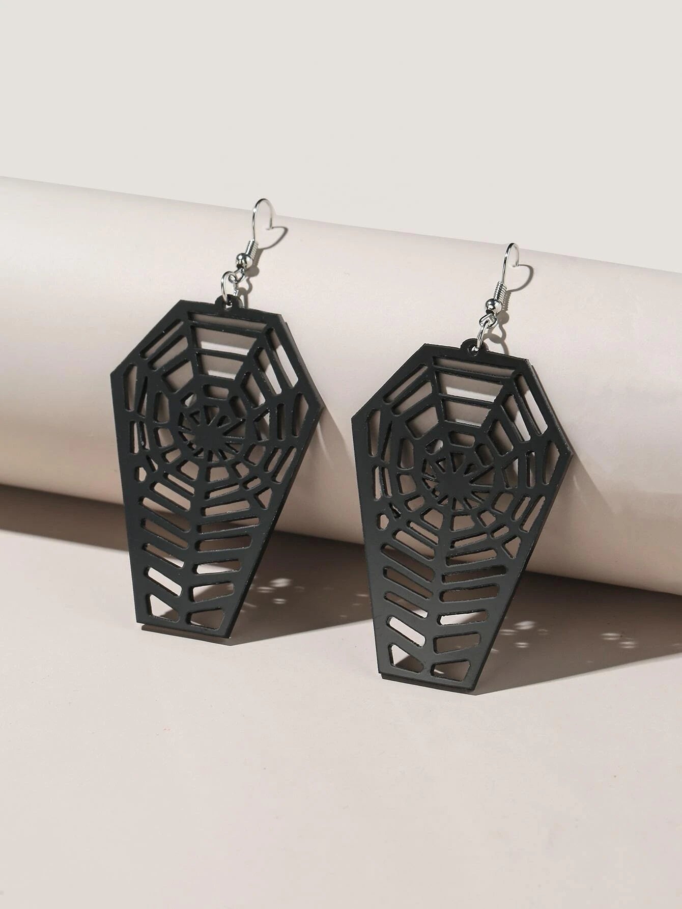 Black Wooden Coffin Cutout Earrings